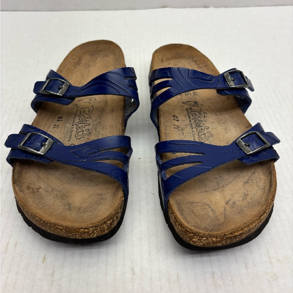 Birki’s by Birkenstock Blue Strappy Buckle Slide Sandals, SZ 7 wos, box 32